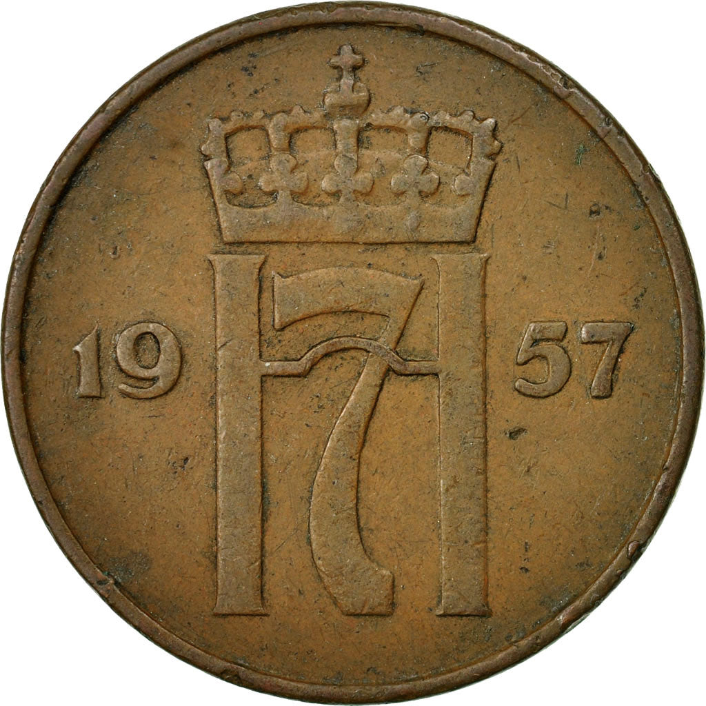 Coin, Norway, Haakon VII, 5 Öre, 1957, EF(40-45), Bronze, KM:400