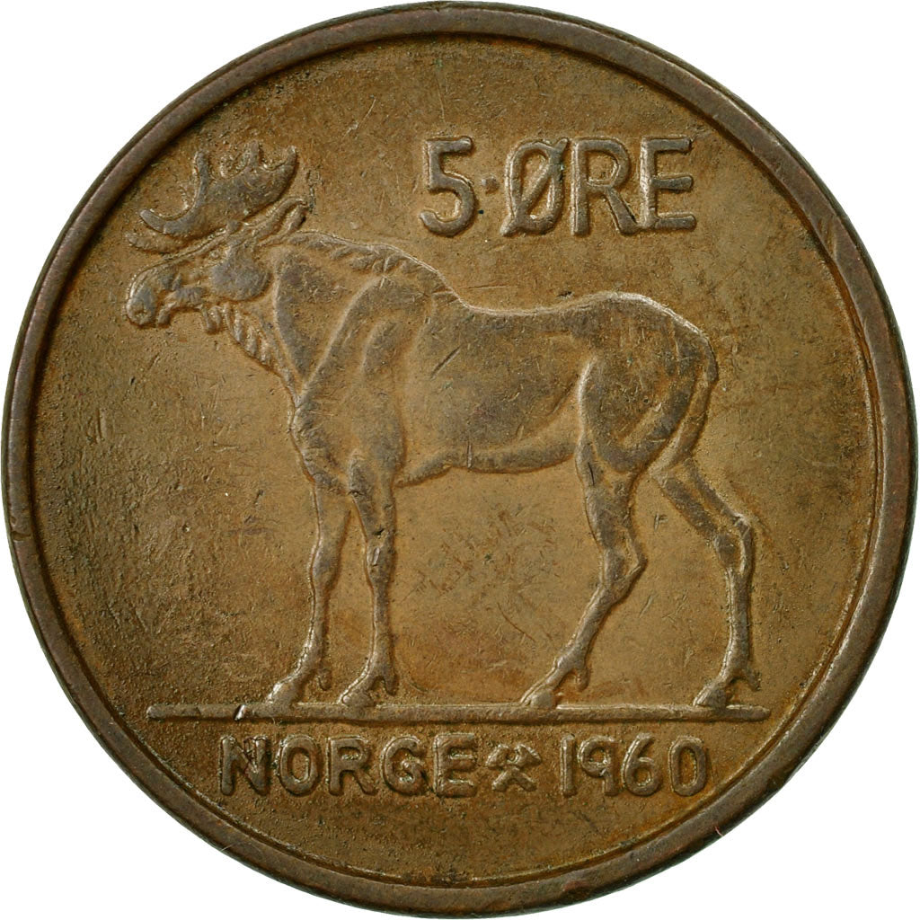 Coin, Norway, Olav V, 5 Öre, 1960, EF(40-45), Bronze, KM:405