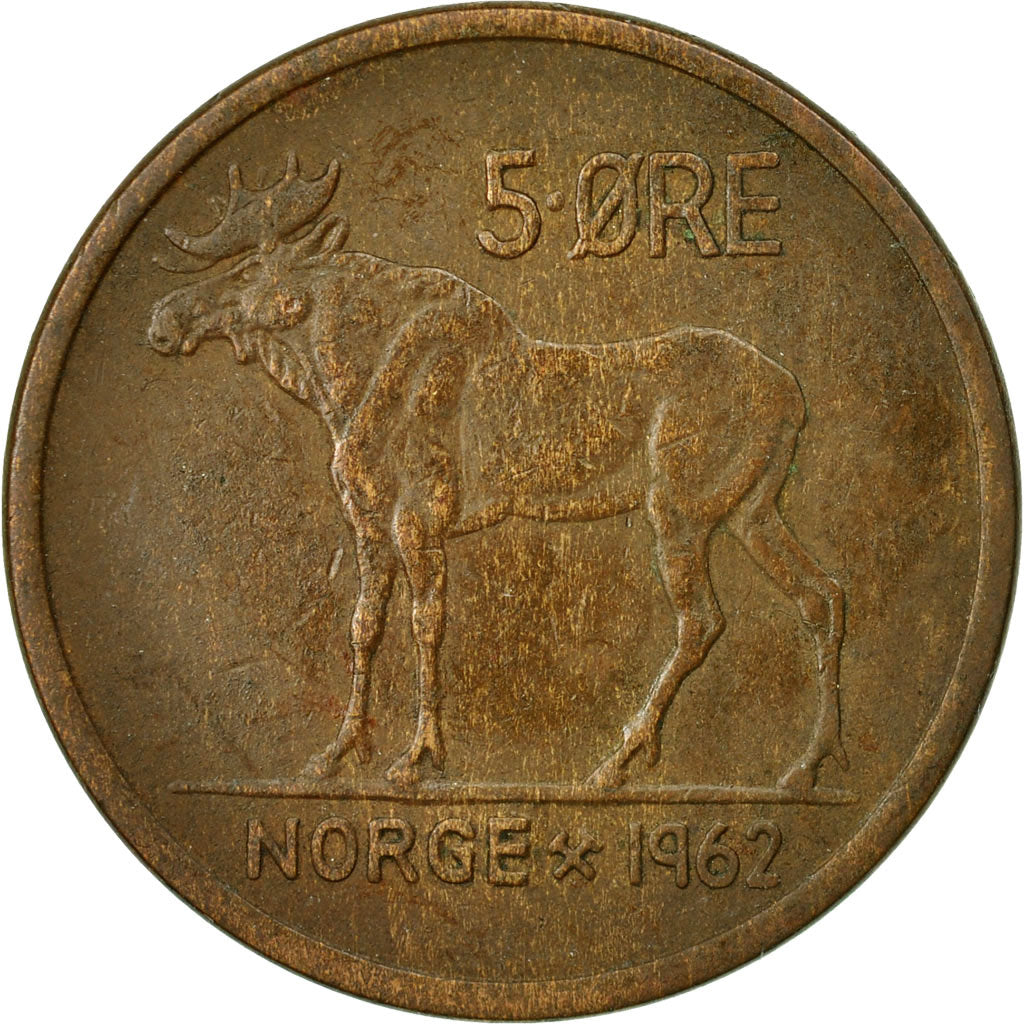 Moneta, Norvegia, Olav V, 5 Öre, 1962, BB, Bronzo, KM:405