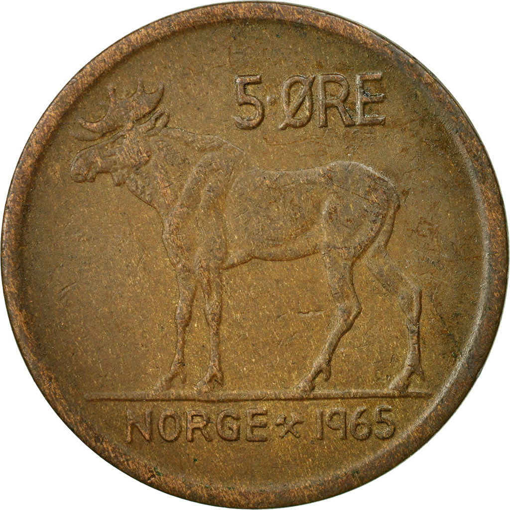 Coin, Norway, Olav V, 5 Öre, 1965, EF(40-45), Bronze, KM:405
