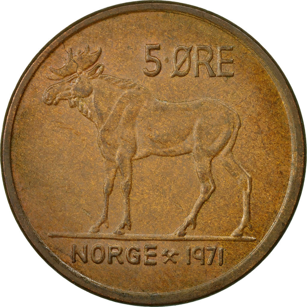 Coin, Norway, Olav V, 5 Öre, 1971, EF(40-45), Bronze, KM:405