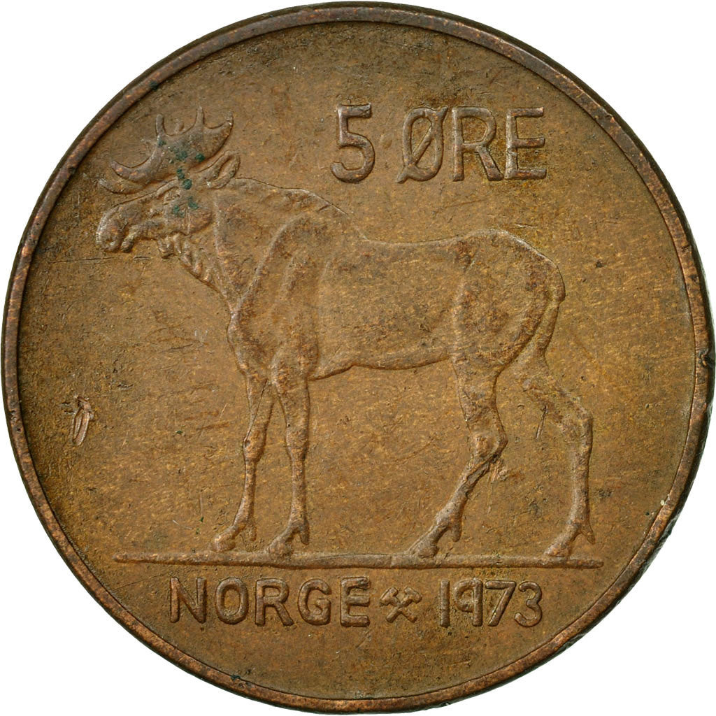Coin, Norway, Olav V, 5 Öre, 1973, EF(40-45), Bronze, KM:405