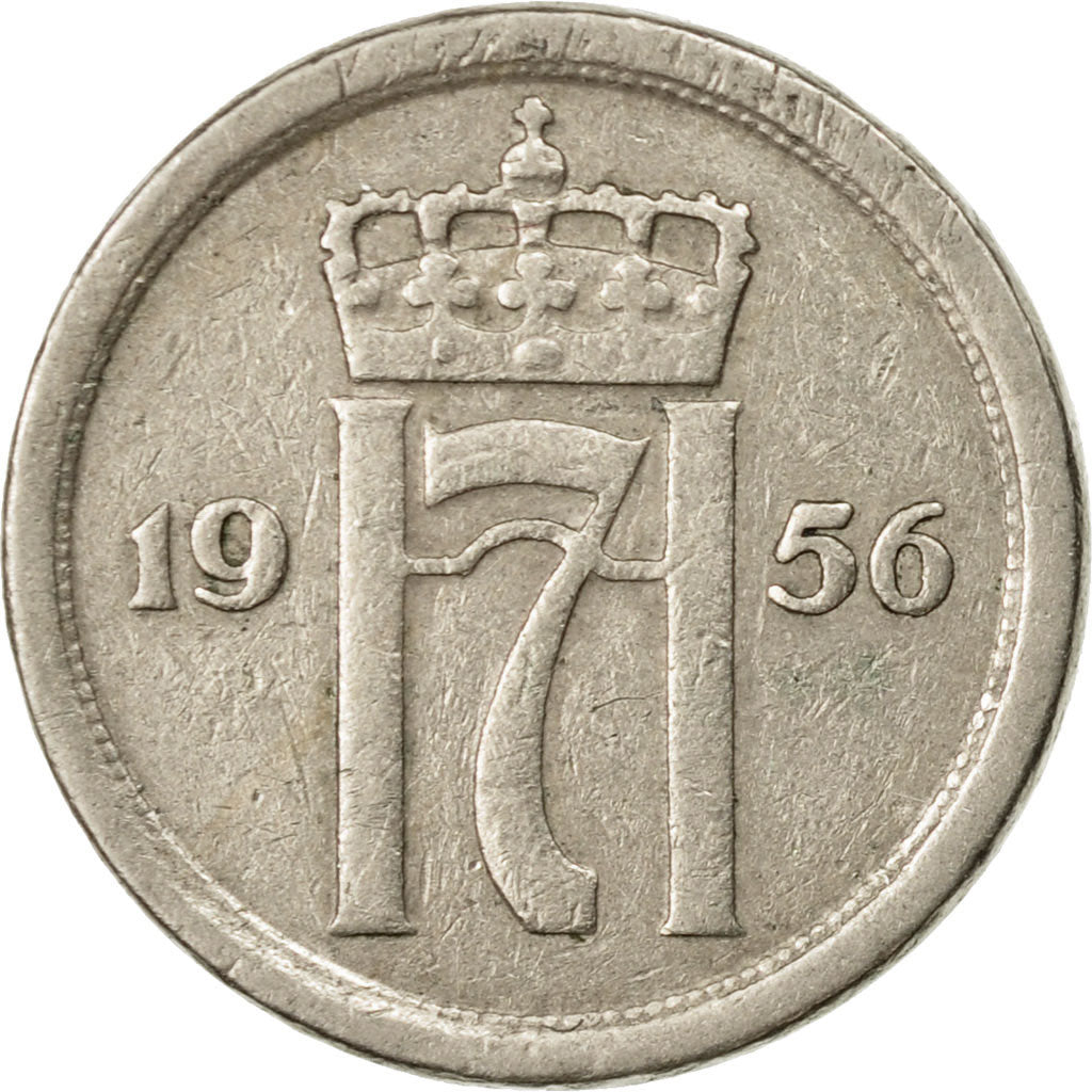 Coin, Norway, Haakon VII, 25 Öre, 1956, EF(40-45), Copper-nickel, KM:401