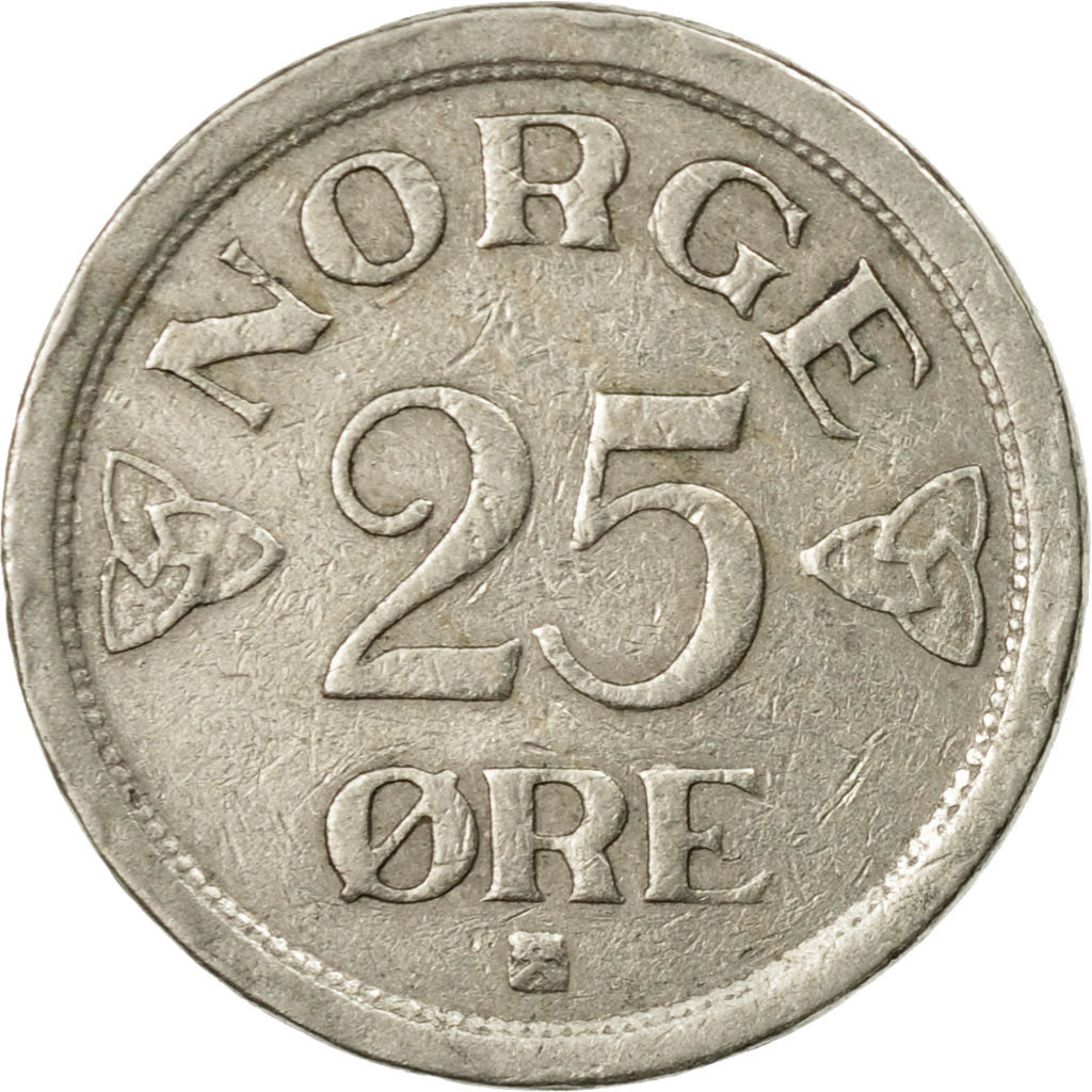 Coin, Norway, Haakon VII, 25 Öre, 1956, EF(40-45), Copper-nickel, KM:401