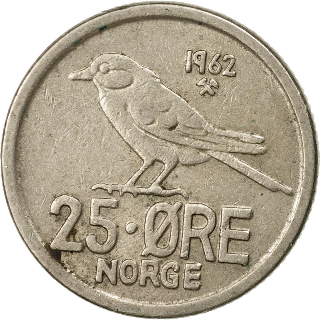 Coin, Norway, Olav V, 25 Öre, 1962, EF(40-45), Copper-nickel, KM:407