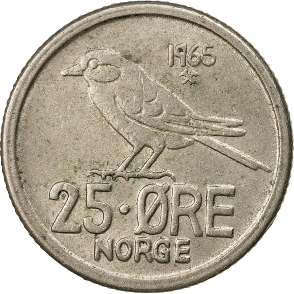 Coin, Norway, Olav V, 25 Öre, 1965, EF(40-45), Copper-nickel, KM:407