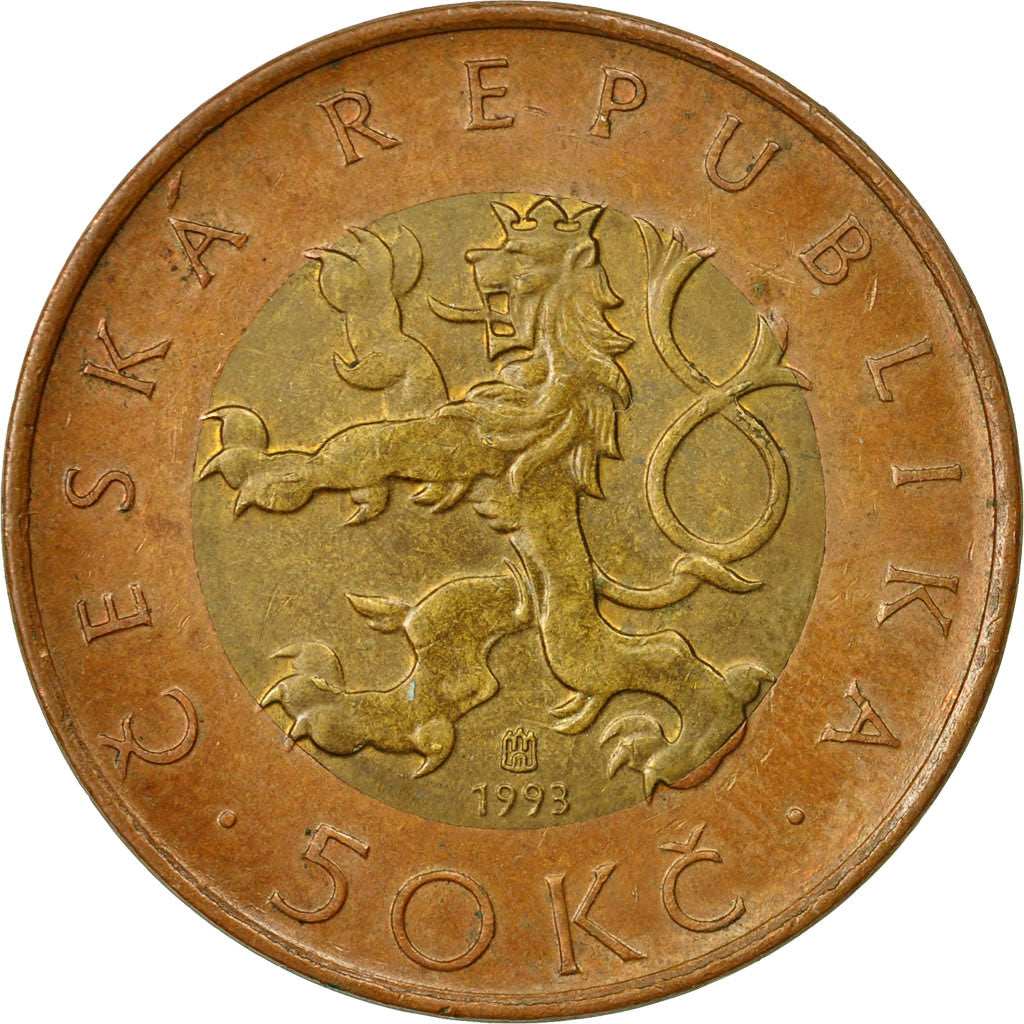 Coin, Czech Republic, 50 Korun, 1993, EF(40-45), Bi-Metallic, KM:1