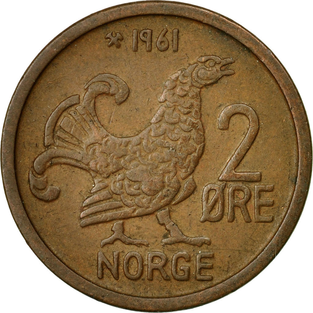 Coin, Norway, Olav V, 2 Öre, 1961, EF(40-45), Bronze, KM:410