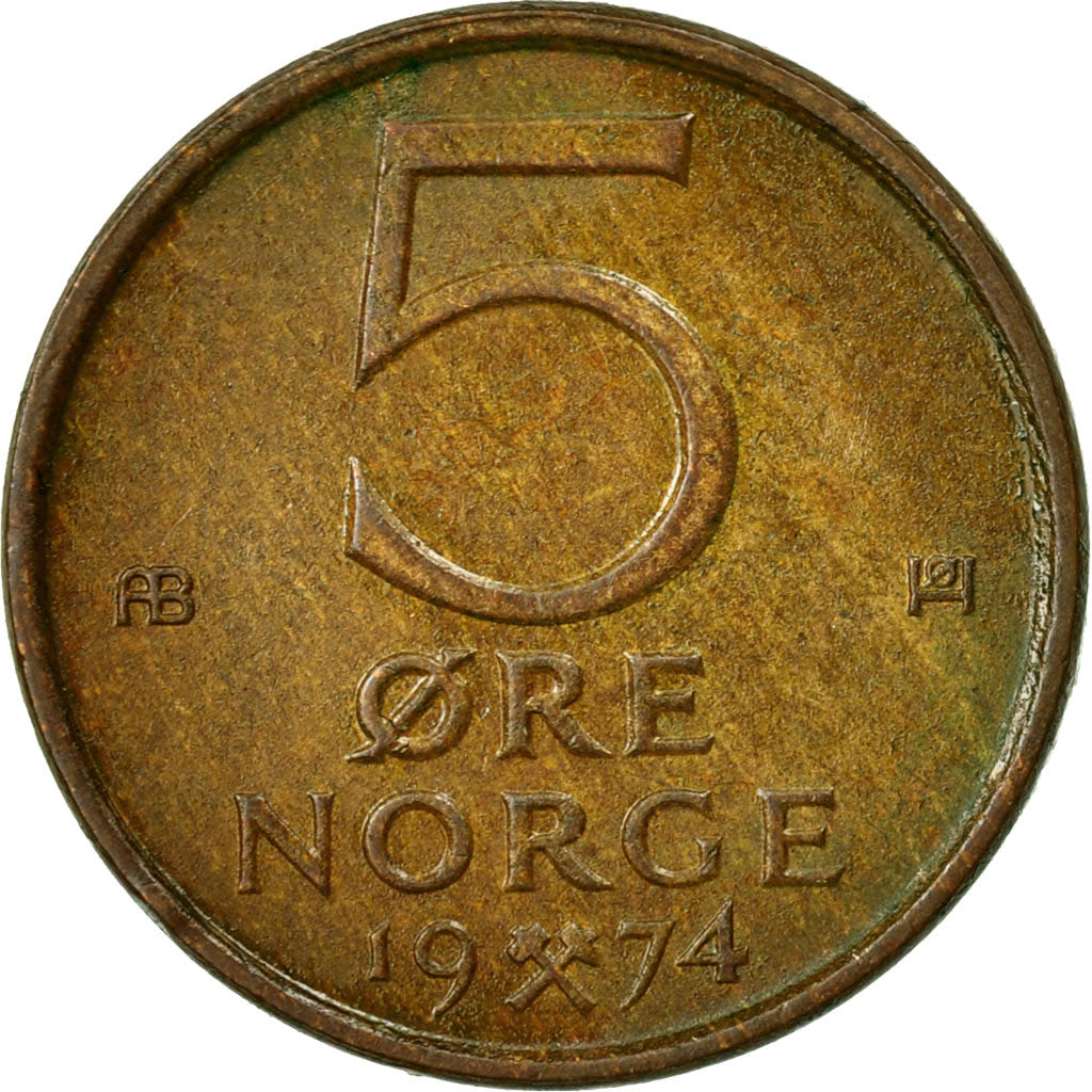 Coin, Norway, Olav V, 5 Öre, 1974, EF(40-45), Bronze, KM:415