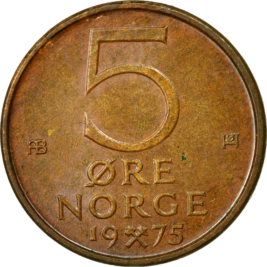Coin, Norway, Olav V, 5 Öre, 1975, EF(40-45), Bronze, KM:415