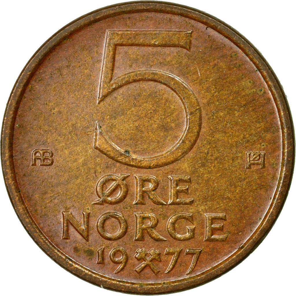 Coin, Norway, Olav V, 5 Öre, 1977, EF(40-45), Bronze, KM:415