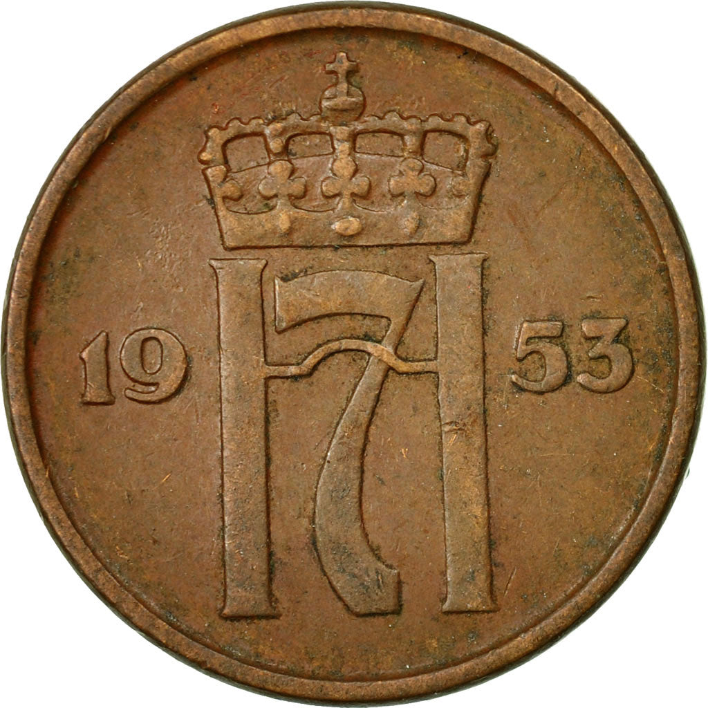 Coin, Norway, Haakon VII, 2 Öre, 1953, EF(40-45), Bronze, KM:399