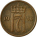 Moneda, Noruega, Haakon VII, 2 Öre, 1956, MBC, Bronce, KM:399