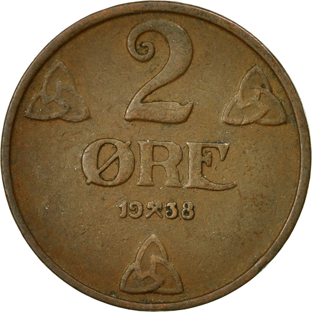 Coin, Norway, Haakon VII, 2 Öre, 1938, EF(40-45), Bronze, KM:371