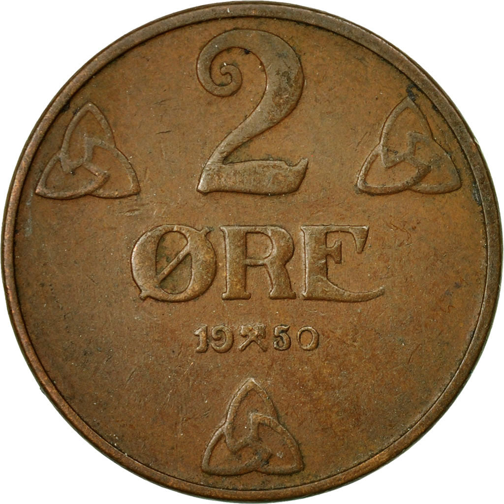 Coin, Norway, Haakon VII, 2 Öre, 1950, EF(40-45), Bronze, KM:371