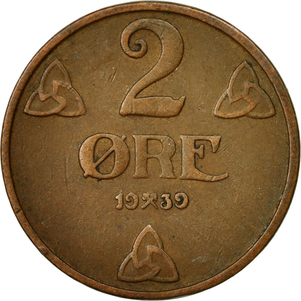 Coin, Norway, Haakon VII, 2 Öre, 1939, EF(40-45), Bronze, KM:371