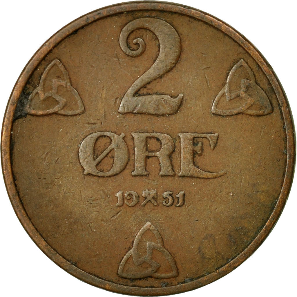 Coin, Norway, Haakon VII, 2 Öre, 1951, EF(40-45), Bronze, KM:371