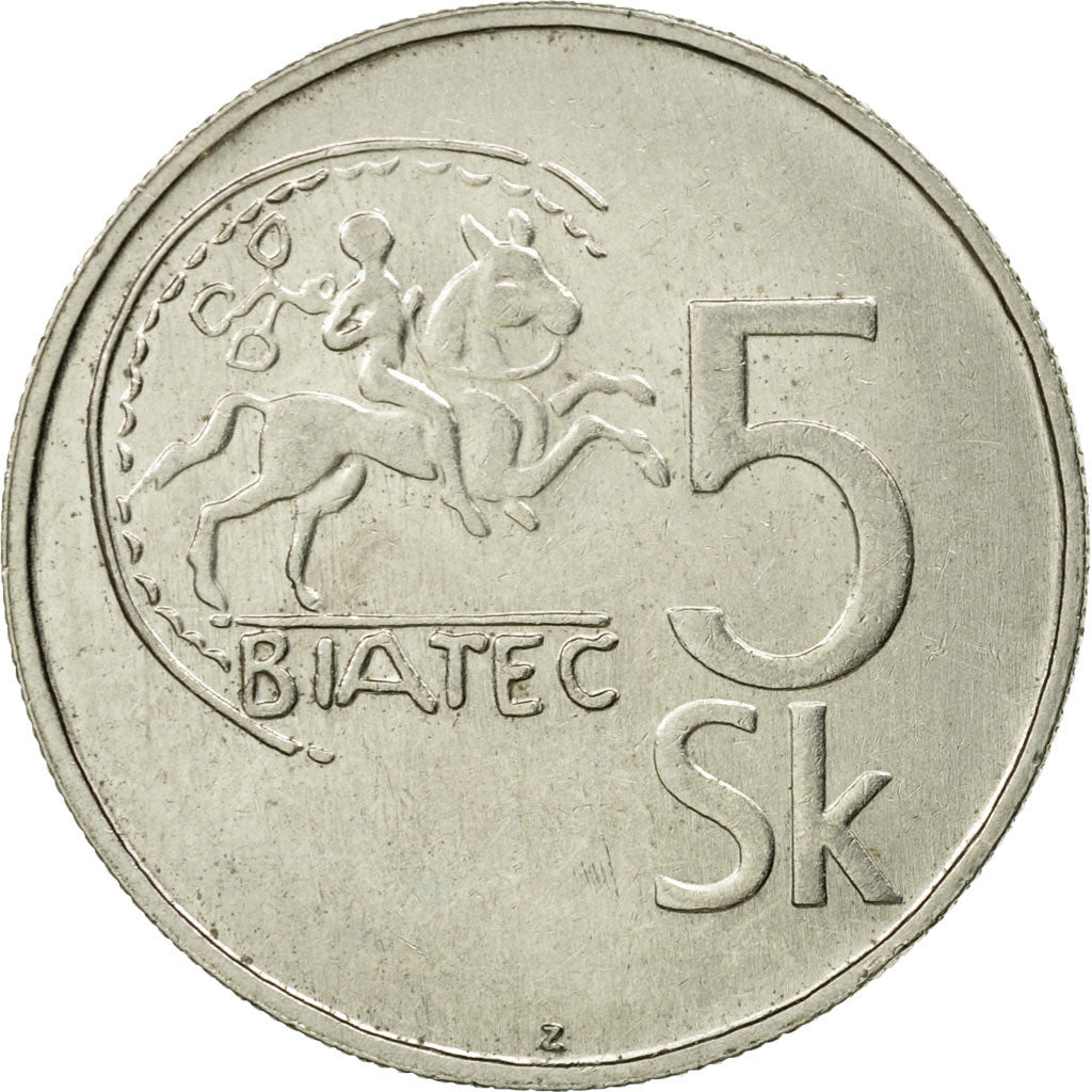 Moneta, Slovacchia, 5 Koruna, 1995, BB, Acciaio placcato nichel, KM:14