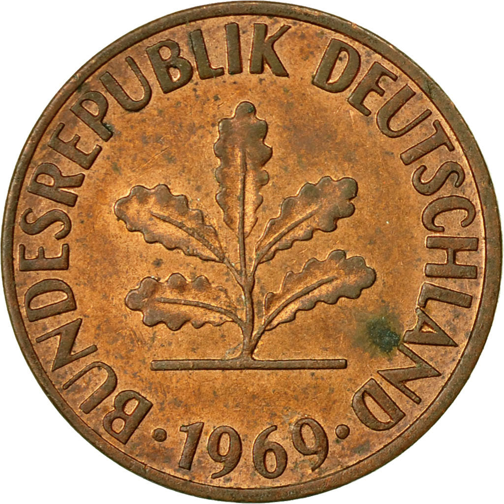 Coin, GERMANY - FEDERAL REPUBLIC, Pfennig, 1969, Hambourg, EF(40-45), Copper