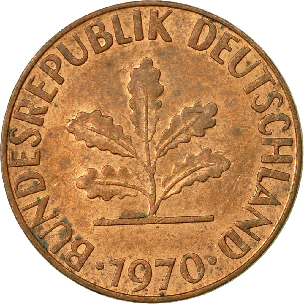 Coin, GERMANY - FEDERAL REPUBLIC, Pfennig, 1970, Hambourg, EF(40-45), Copper