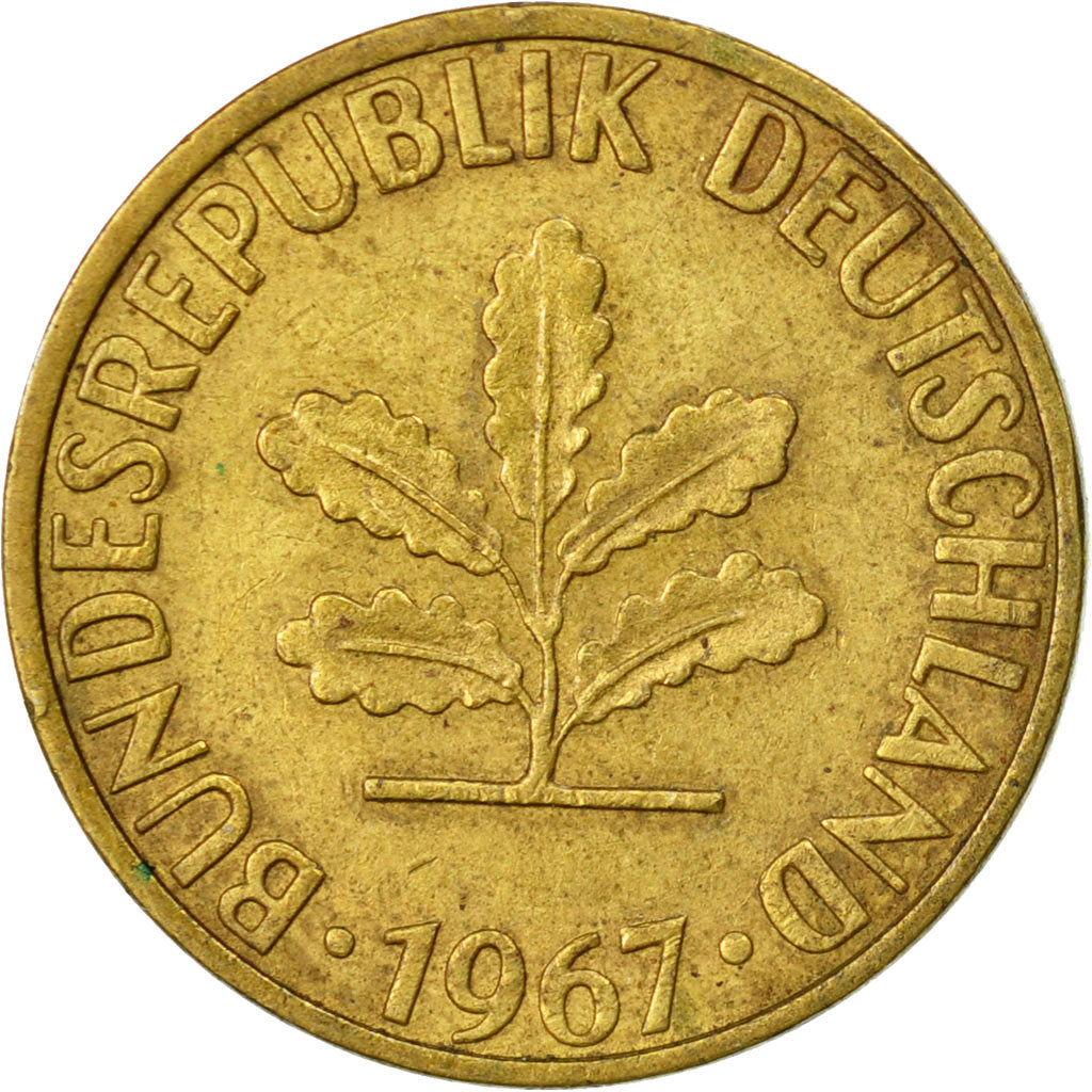 Münze, Bundesrepublik Deutschland, 5 Pfennig, 1967, Stuttgart, SS, Brass Clad