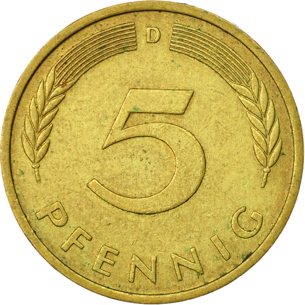 Münze, Bundesrepublik Deutschland, 5 Pfennig, 1975, Munich, SS, Brass Clad