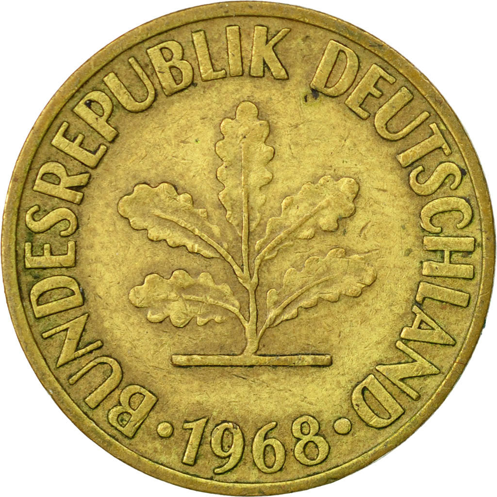 Coin, GERMANY - FEDERAL REPUBLIC, 10 Pfennig, 1968, Munich, EF(40-45), Brass