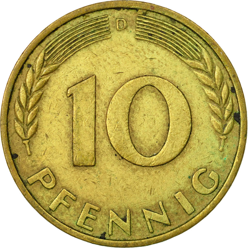 Coin, GERMANY - FEDERAL REPUBLIC, 10 Pfennig, 1968, Munich, EF(40-45), Brass