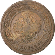 RUSSIA, 3 Kopeks, 1902, Saint-Petersburg, KM #11.2, VF(20-25), Copper, 28, 9.58