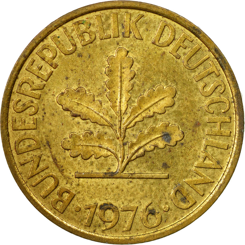 Munten, Federale Duitse Republiek, 10 Pfennig, 1976, Karlsruhe, ZF, Brass Clad