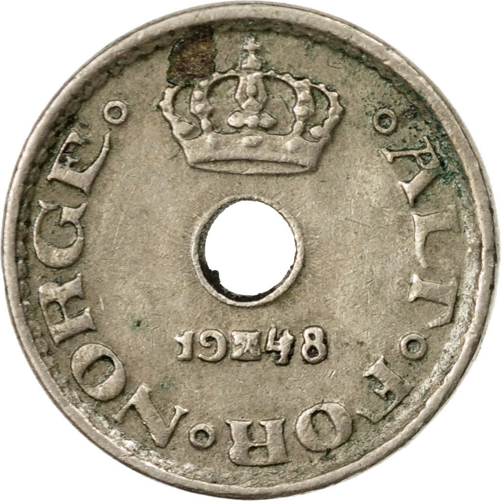 Moneta, Norvegia, Haakon VII, 10 Öre, 1948, BB, Rame-nichel, KM:383