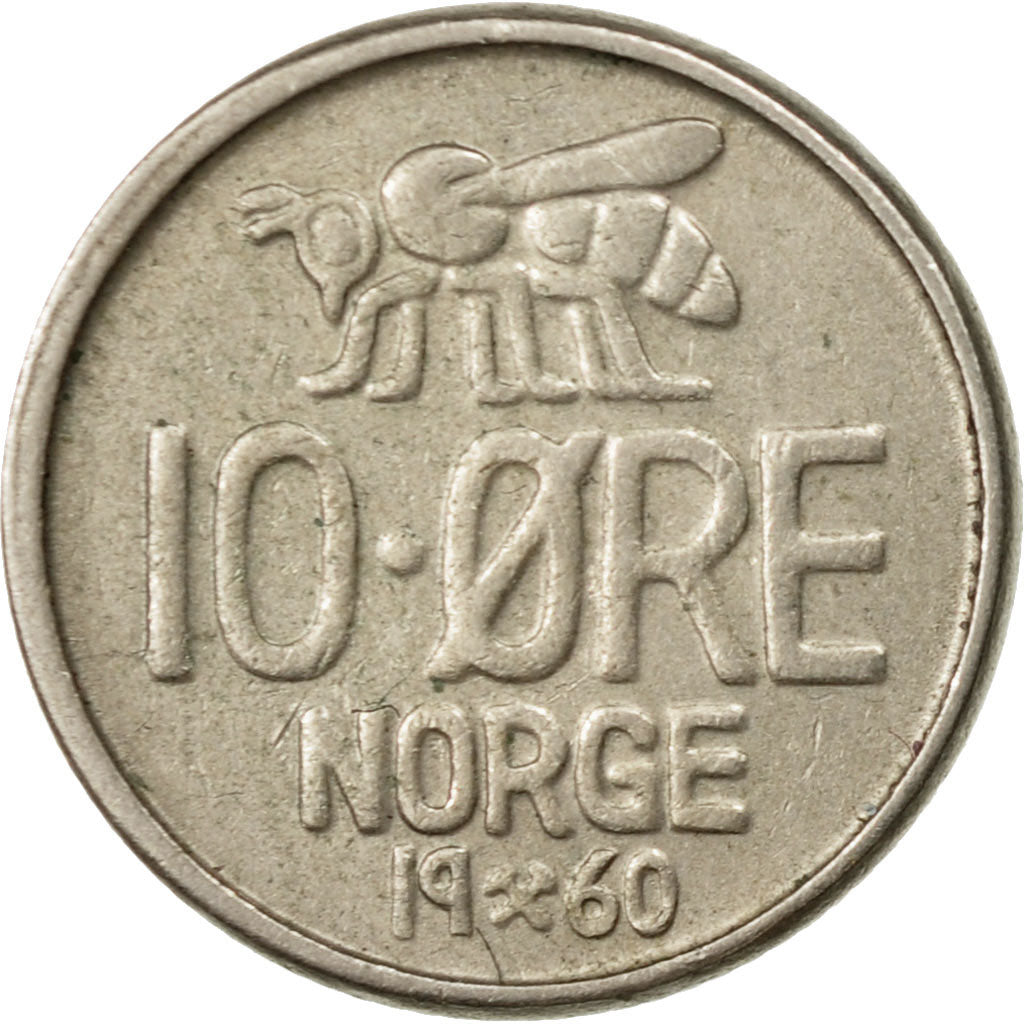 Coin, Norway, Olav V, 10 Öre, 1960, EF(40-45), Copper-nickel, KM:411