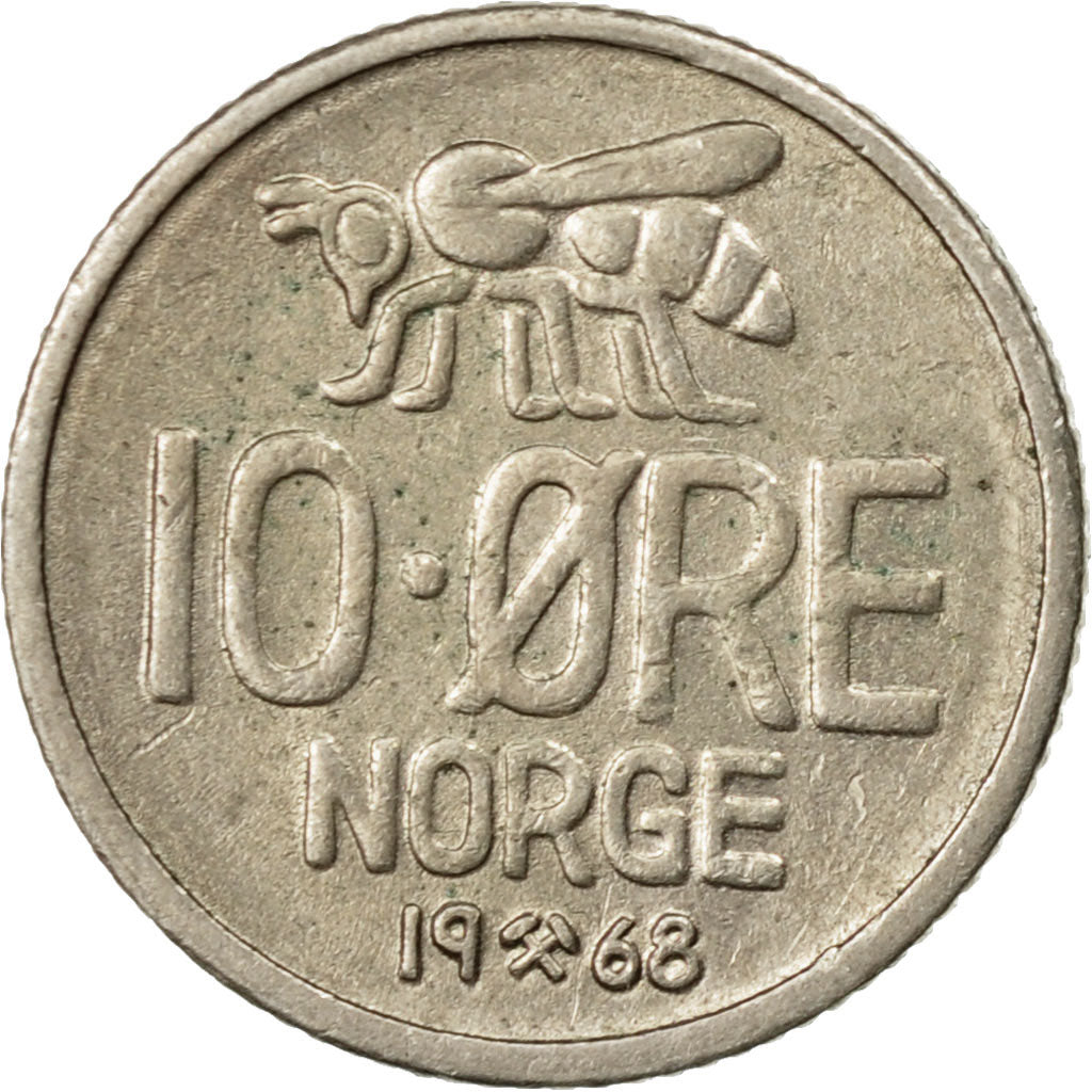Coin, Norway, Olav V, 10 Öre, 1968, EF(40-45), Copper-nickel, KM:411