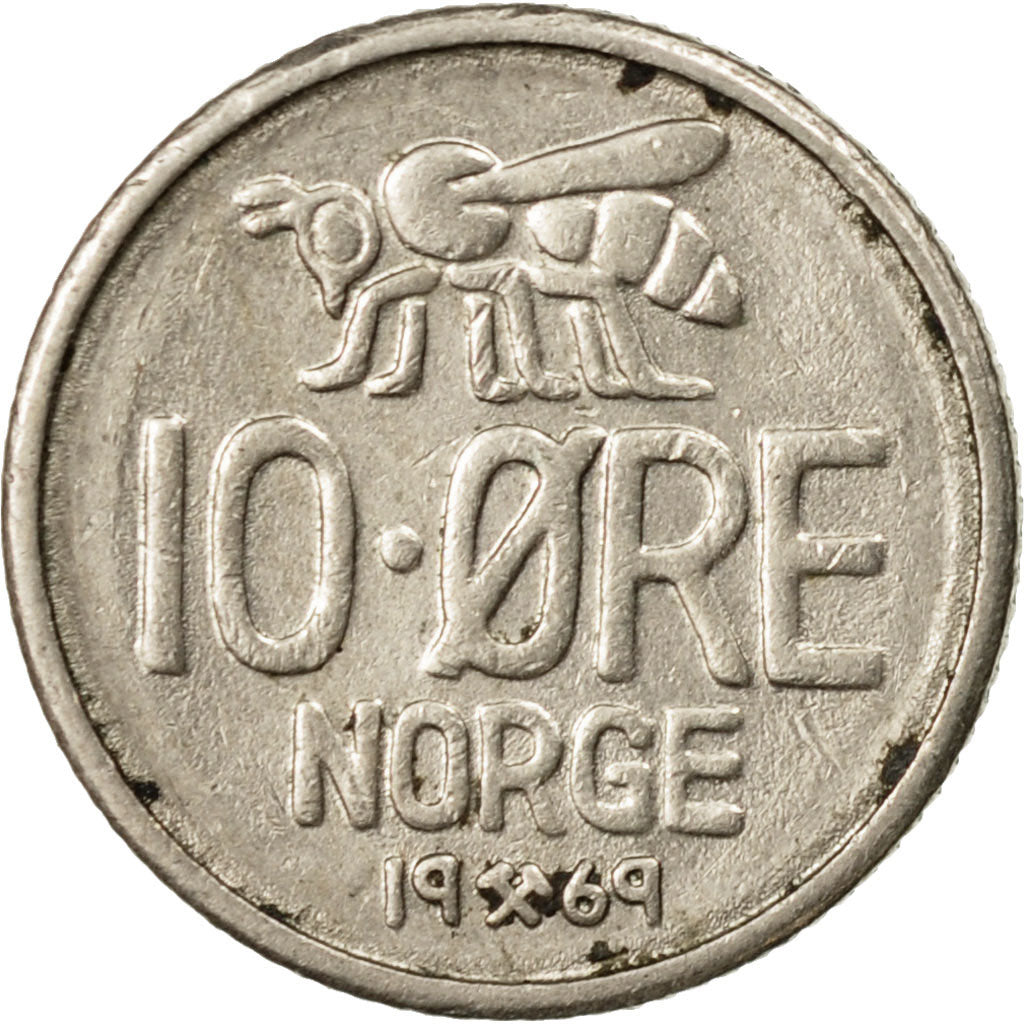 Coin, Norway, Olav V, 10 Öre, 1969, EF(40-45), Copper-nickel, KM:411