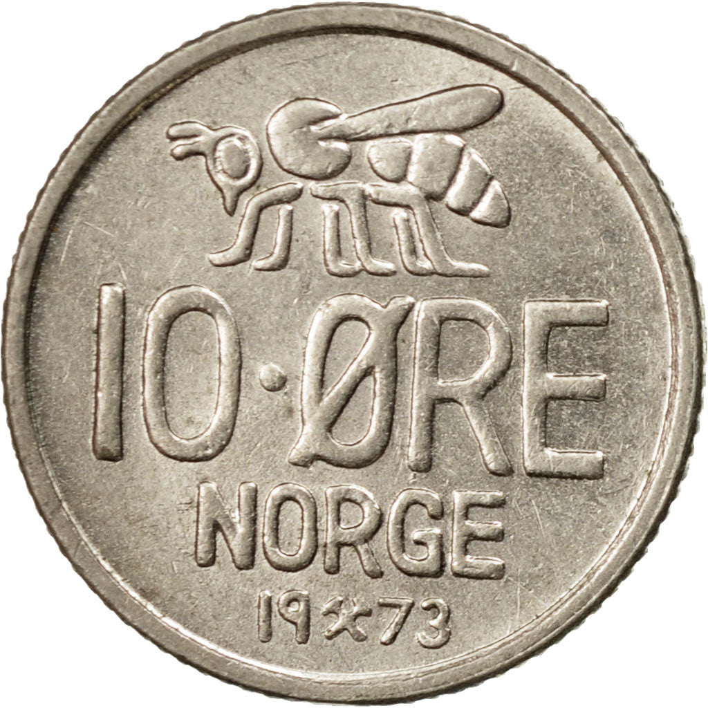 Coin, Norway, Olav V, 10 Öre, 1973, EF(40-45), Copper-nickel, KM:411