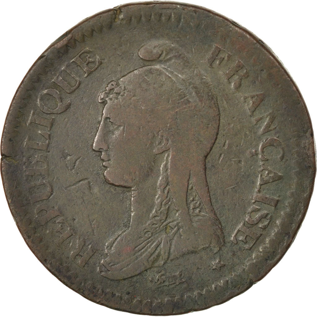 FRANCE, Dupré, Decime, 1796, Paris, KM #644.1, VF(30-35), Bronze, 32, Gadoury #.