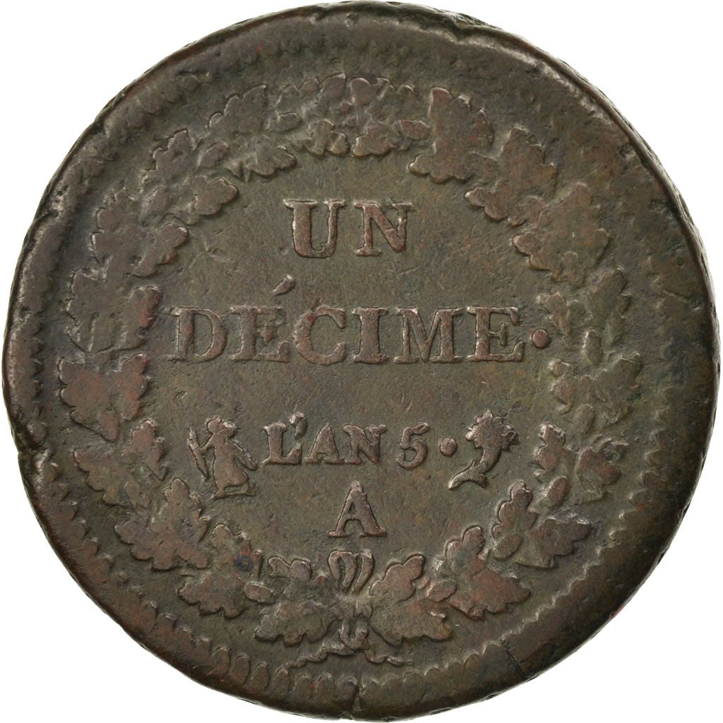 FRANCE, Dupré, Decime, 1796, Paris, KM #644.1, VF(30-35), Bronze, 32, Gadoury #.