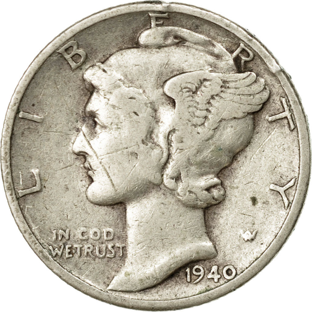 Coin, United States, Mercury Dime, Dime, 1940, U.S. Mint, Philadelphia