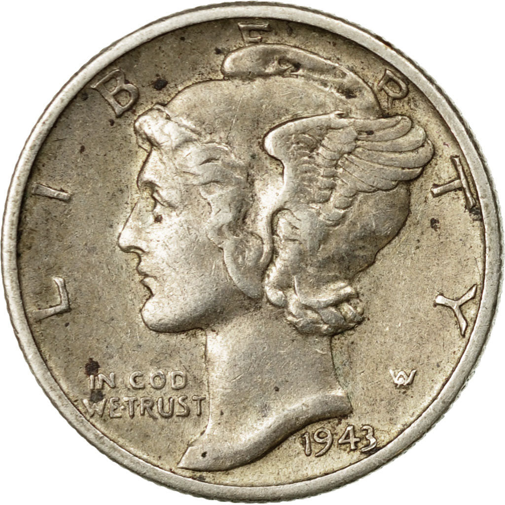 Coin, United States, Mercury Dime, Dime, 1943, U.S. Mint, Philadelphia