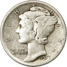 Monnaie, États-Unis, Mercury Dime, Dime, 1917, U.S. Mint, Philadelphie, TB