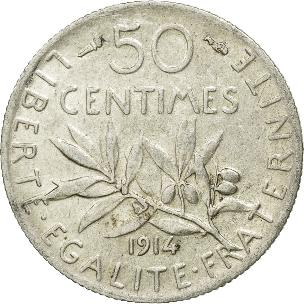 Monnaie, France, Semeuse, 50 Centimes, 1914, Paris, TTB, Argent, Gadoury:420