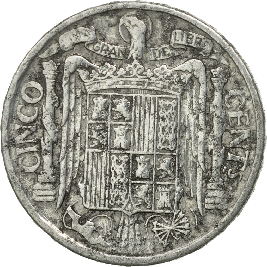 Munten, Spanje, 5 Centimos, 1945, FR, Aluminium, KM:765
