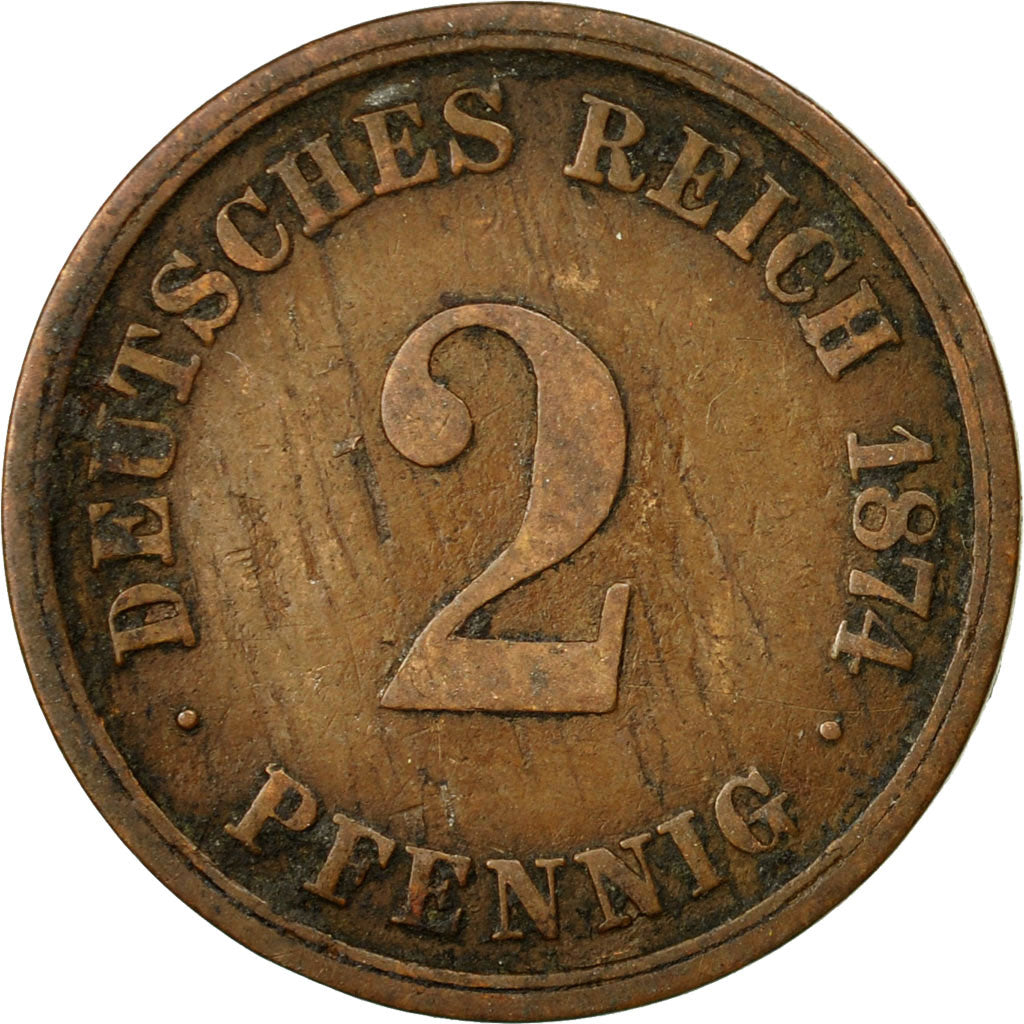 Coin, GERMANY - EMPIRE, Wilhelm I, 2 Pfennig, 1874, Berlin, VF(20-25), Copper