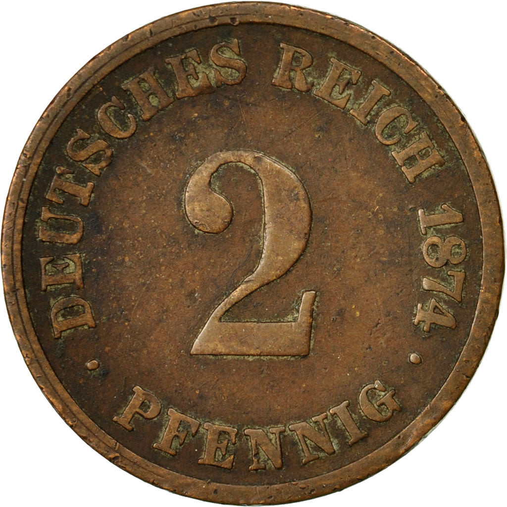 Coin, GERMANY - EMPIRE, Wilhelm I, 2 Pfennig, 1874, Frankfurt, VF(20-25)