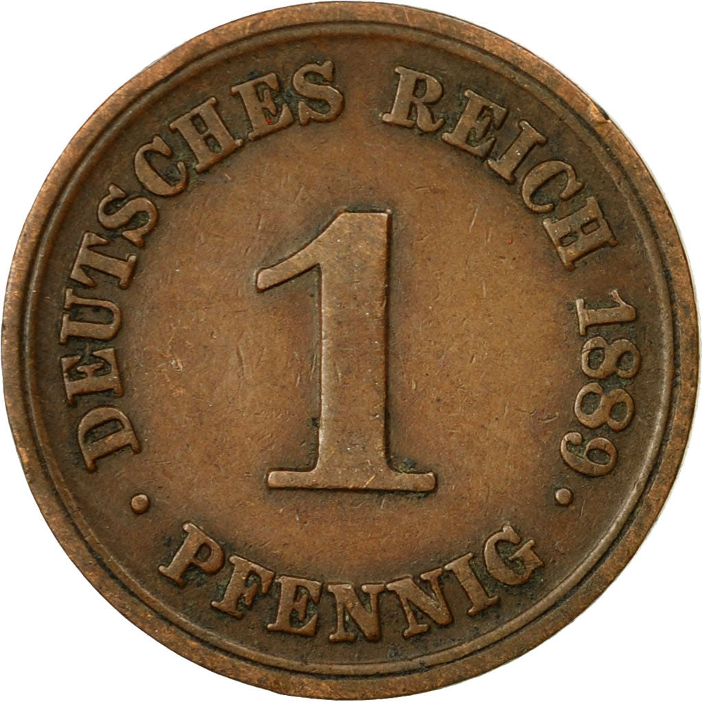 Coin, GERMANY - EMPIRE, Wilhelm I, Pfennig, 1889, Muldenhütten, VF(20-25)