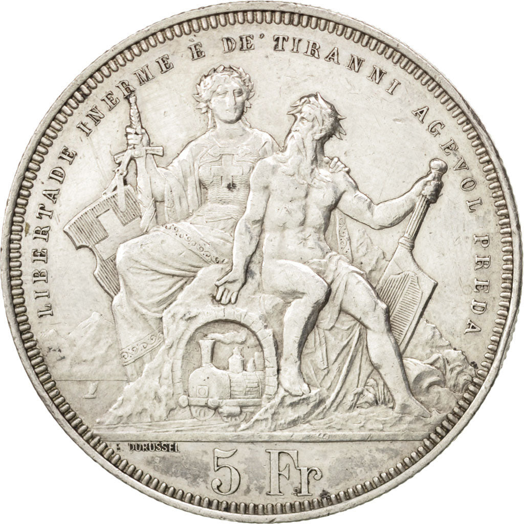 SWITZERLAND, 5 Francs, 1883, KM #S16, AU(55-58), Silver, 25.00