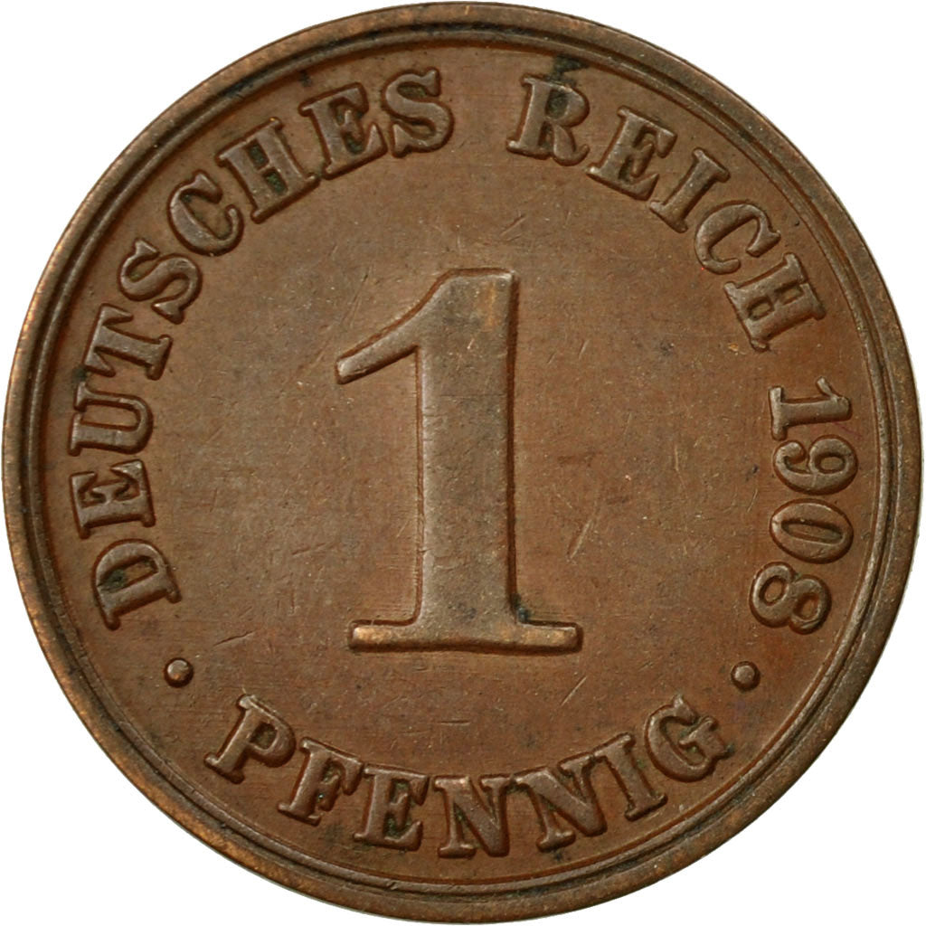 Coin, GERMANY - EMPIRE, Wilhelm II, Pfennig, 1908, Berlin, VF(20-25), Copper