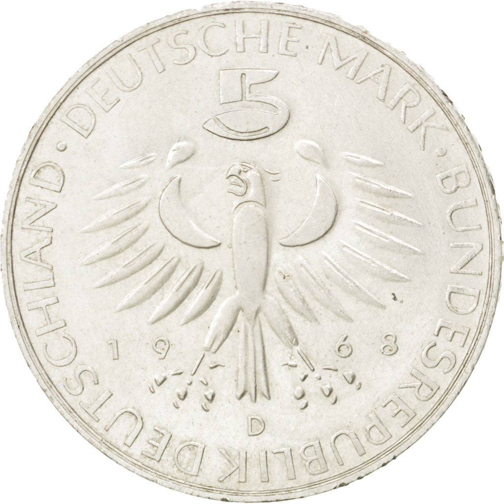 GERMANY - FEDERAL REPUBLIC, 5 Mark, 1968, Munich, KM #123.1, MS(63), Silver,...