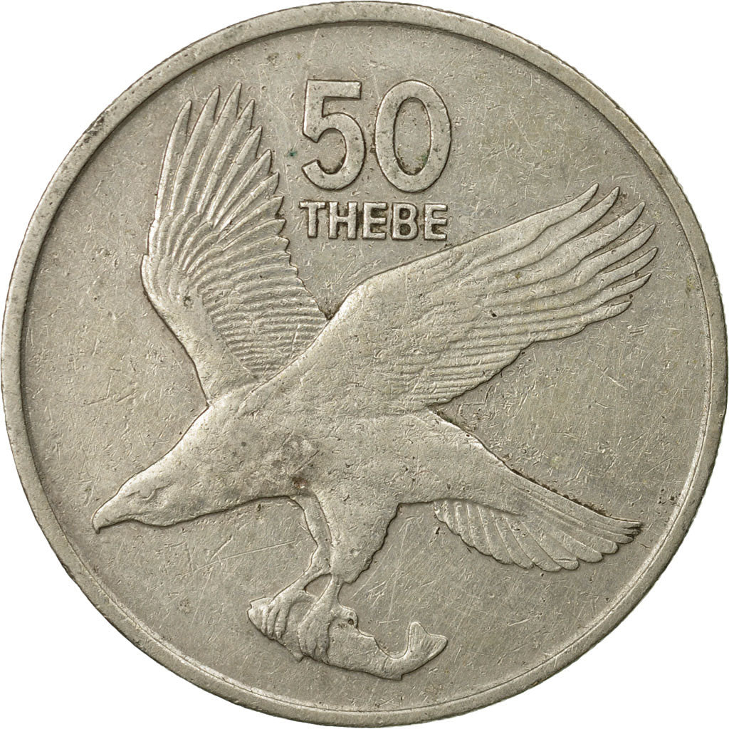 Coin, Botswana, 50 Thebe, 1980, British Royal Mint, EF(40-45), Copper-nickel