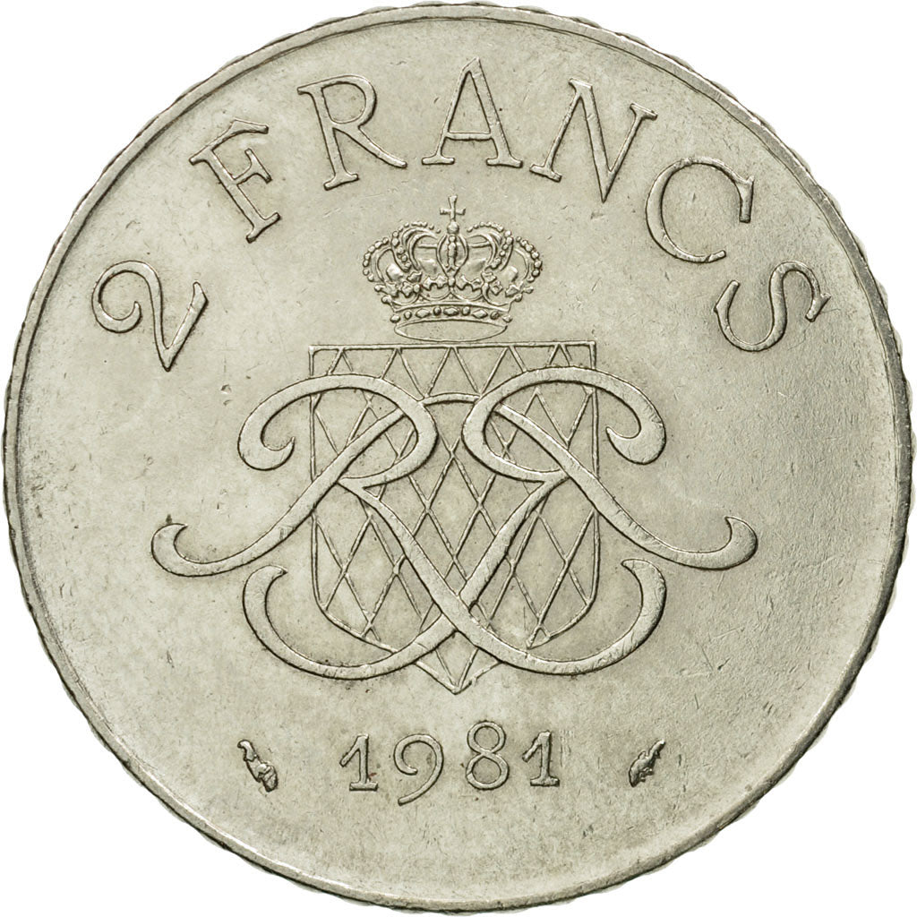 Coin, Monaco, Rainier III, 2 Francs, 1981, EF(40-45), Nickel, KM:157